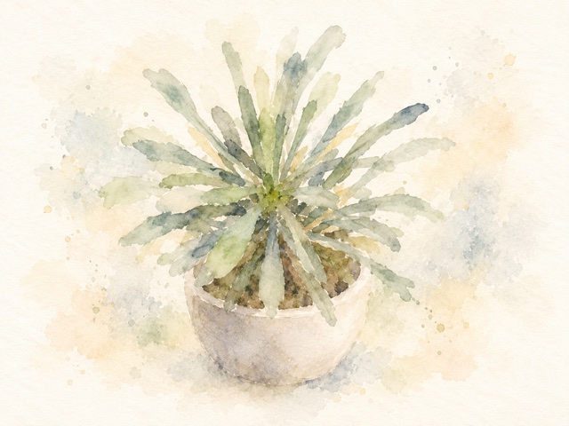 淡い灰色の丸鉢に植えた多肉植物の水彩調イラスト