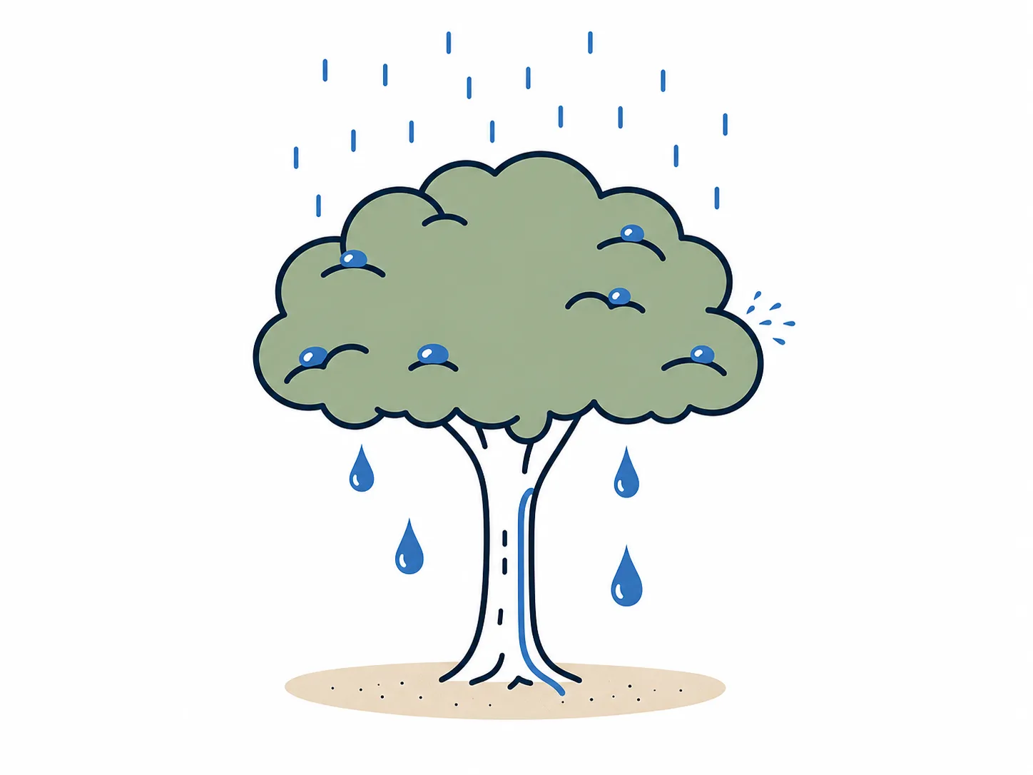 森林における降雨分配の概念図