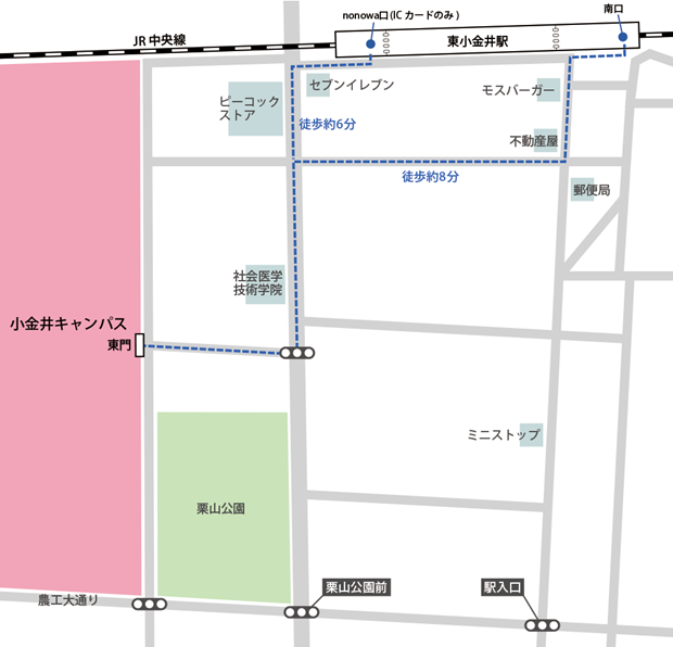 東小金井駅からキャンパスまでの経路図